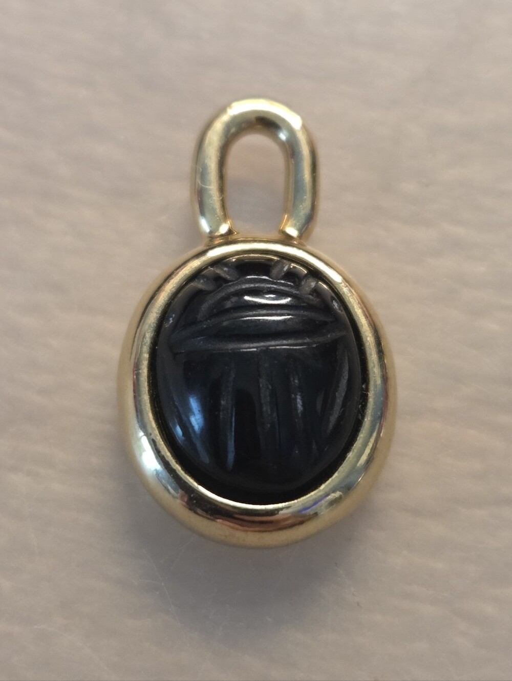 Vintage Tiny Black Scarab Beetle Charm Pendant Gold Tone 3/4"